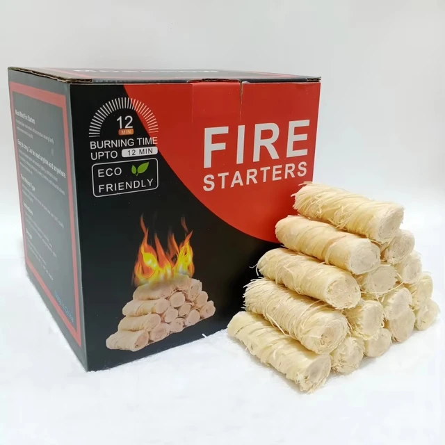 Customizable Cylinder-Shaped Natural Wood Wool Fire Starters Fireproof Compressed Charcoal Outdoor Charcoal BBQ Accessories