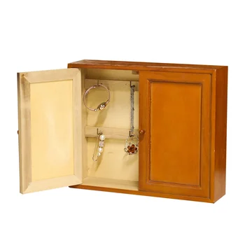Factory Wholesale Personalized design solid wood Storage Box Wall-Mounted Locker Box Bamboo Key Storage Box With Hooks