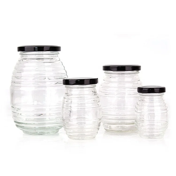 100ml 200ml 380ml 750ml Beehive Honeycomb Shape Glass Honey Jars Bottle with Tinplate Metal Lid