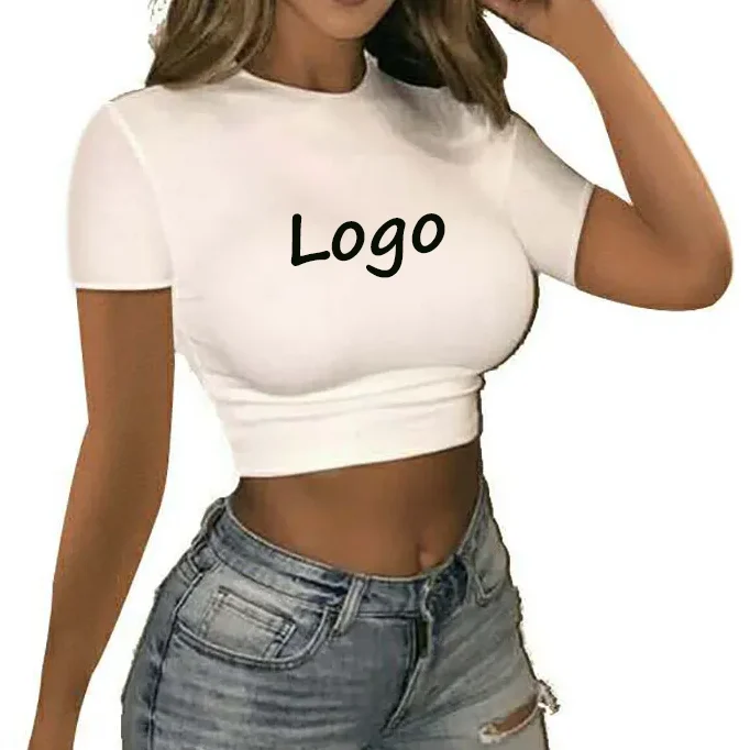 Custom Logo Basic Blank Crew Neck Sexy Fitted Soft Plain 100 Cotton Girls Tshirt  Green T Shirt Crop Top for Women - China Women Crop Top and Baby Tee price