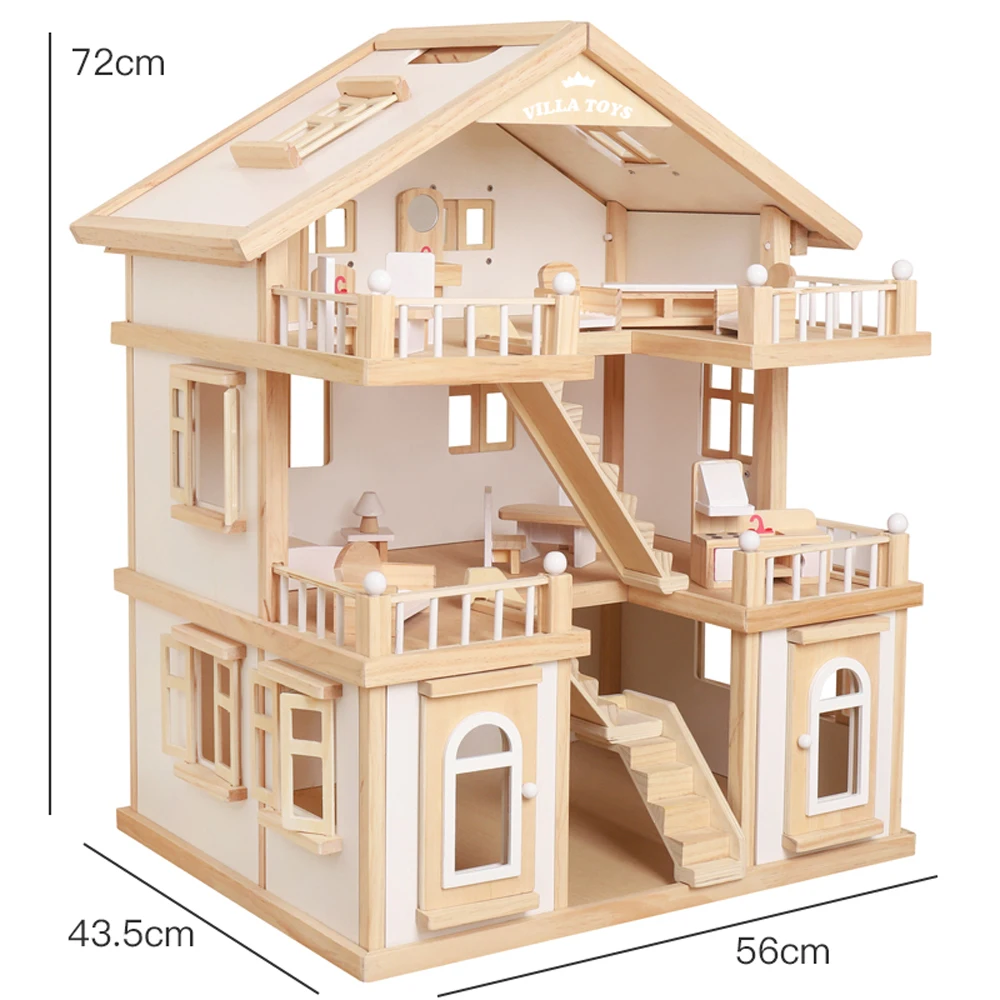 Large Wooden Doll House Dream House Wooden Dolls House Play Set  Great As A Gift  Suitable for Ages 3+/-777035