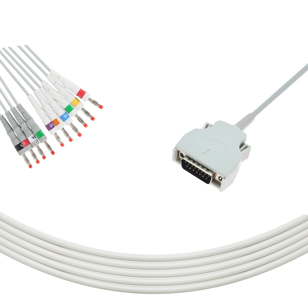 Compatible Mortara Burdick ELI 100 Direct-Connect EKG Cable 10 Lead 15pin AHA Banana 4.0mm ECG Cable and Leadwires
