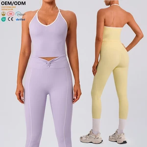 XW-YW586 Wholesale Breathable Custom Elastic Comfortable Fitness Exercise Sleeveless Halter Neck Yoga Women's Sports Top