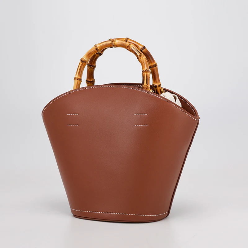2024 New Spring and Summer New Design Bamboo Handle Soft Leather Vegetable  Bags Women Pu Leather Hand Bags Ladies Handbag