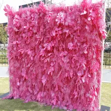 Custom Rose Red Feather Wedding Decor Flower Wall Artificial Floral Panel Flower Wall Backdrop feather wall decoration