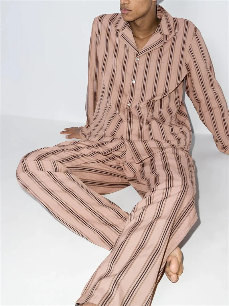 High Quality Buttoned Striped Set Wholesale Custom 2020 Winter Cotton Men's Sleepwear