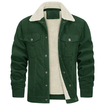 For TACVASEN Men's Winter Sherpa Trucker Parka Long Length Wind Breaker Jacket with Turn-Down Collar Cotton Cargo Coats Bonded