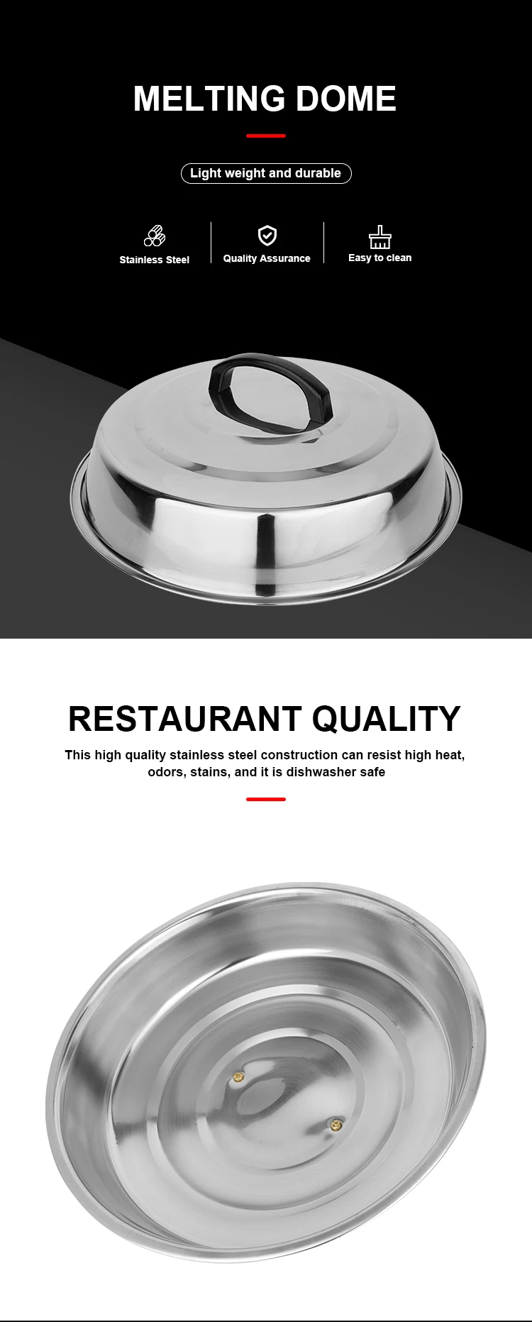 Stainless Steel Food Basting Cover Lid Wok Pot& Pan Lids Griddle Lid