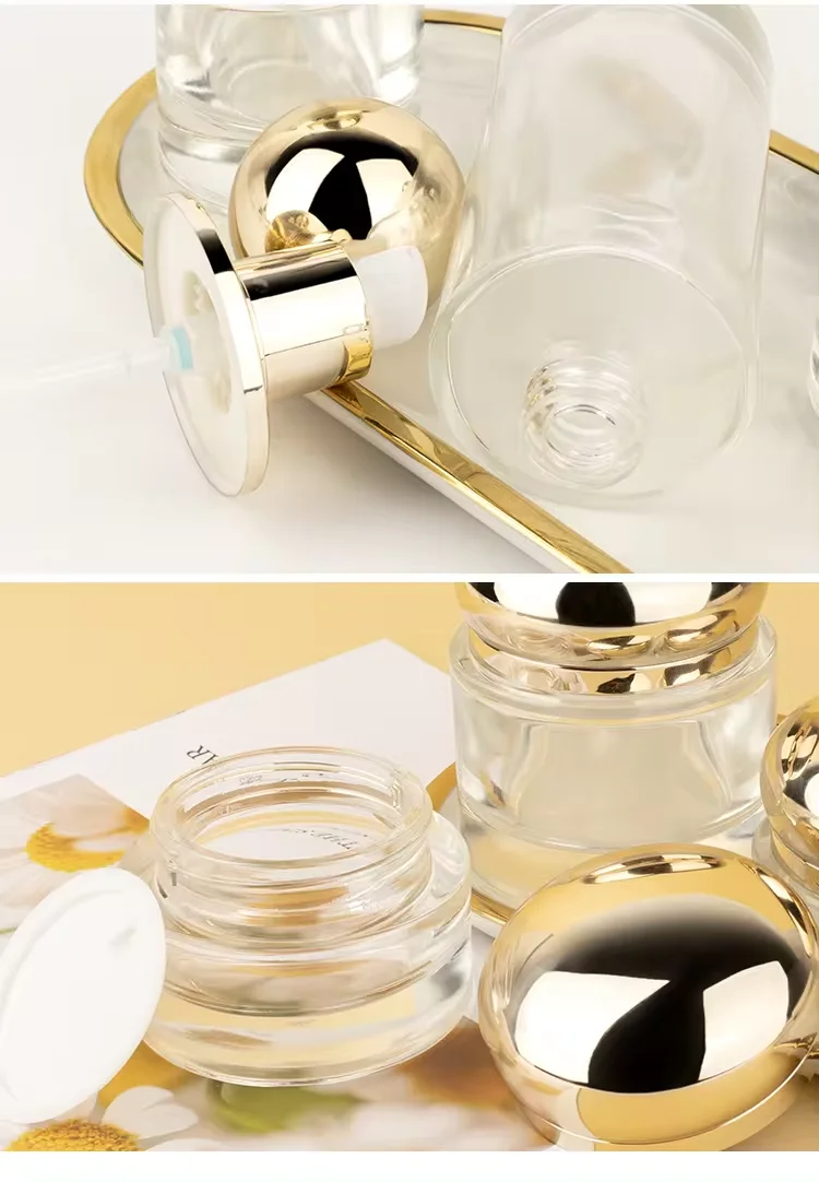 Supplier Luxury wholesale skin care packaging fashion lotion pump cream jar ball shape jar glass bottle set manufacture