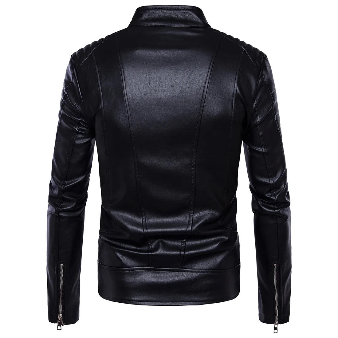 Men Black Motorcycle Multi-Zip Fashion Men's Leather Jacket_voghion.com