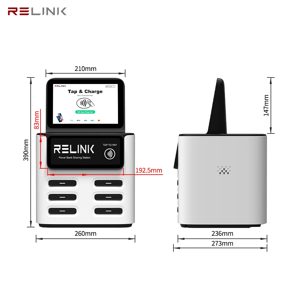 2024 Relink Shared Powerbank Charging Station Nfc Power Bank Rental Station With Advertising Screen