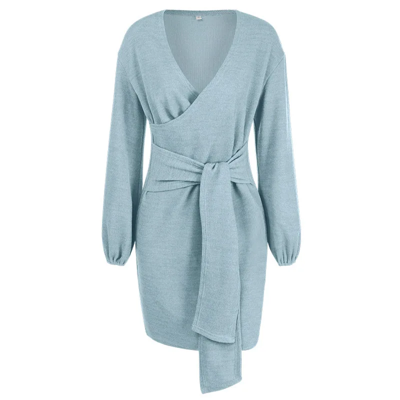 Peserico Wool V-neck Knit Dress in Blue Womens Clothing Dresses Casual and day dresses 