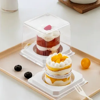 Food Grade Transparent PET Square Small Cake Box Plastic Packaging Mini Cake Container  Dessert Slice Bakery