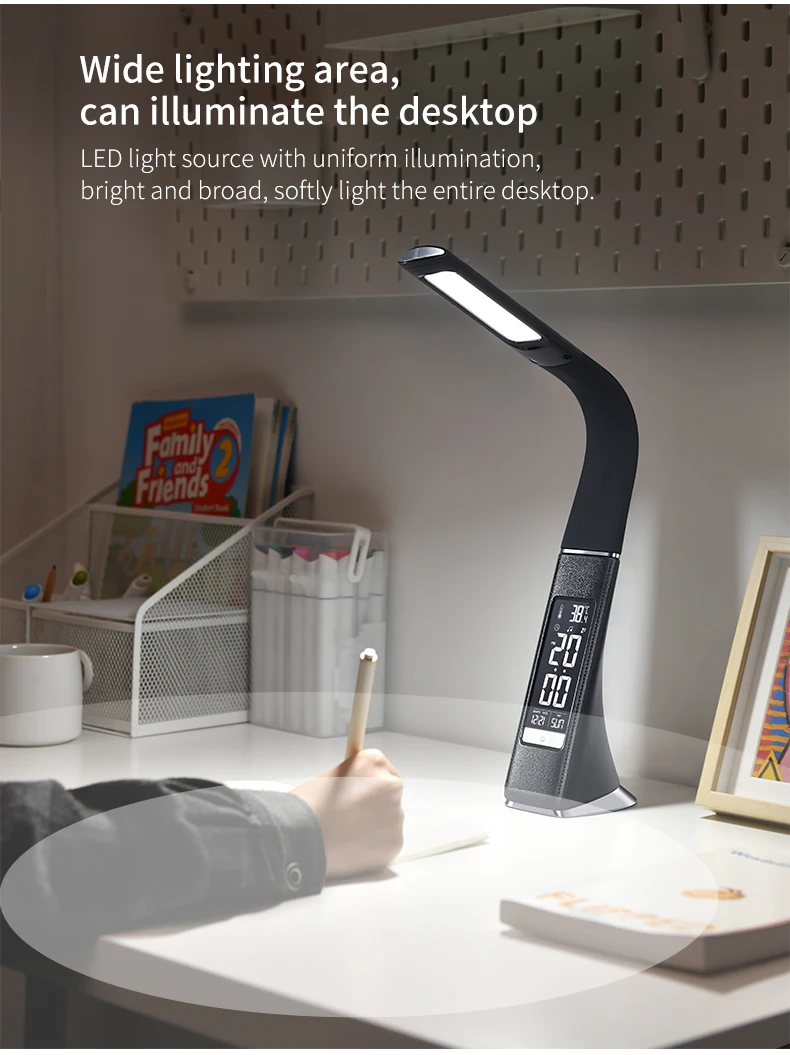 product business eye protection calendar fold gooseneck study read table hotel touch led clock bedside night light desk flexible lamp-43