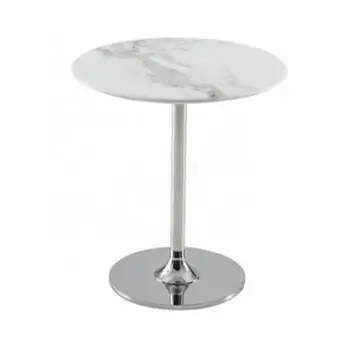 Contemporary style living room furniture round shaped sintered stone chrome metal legs side table