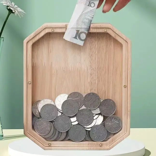 Персонализированная деревянная прозрачная коробка для монет экономии денег