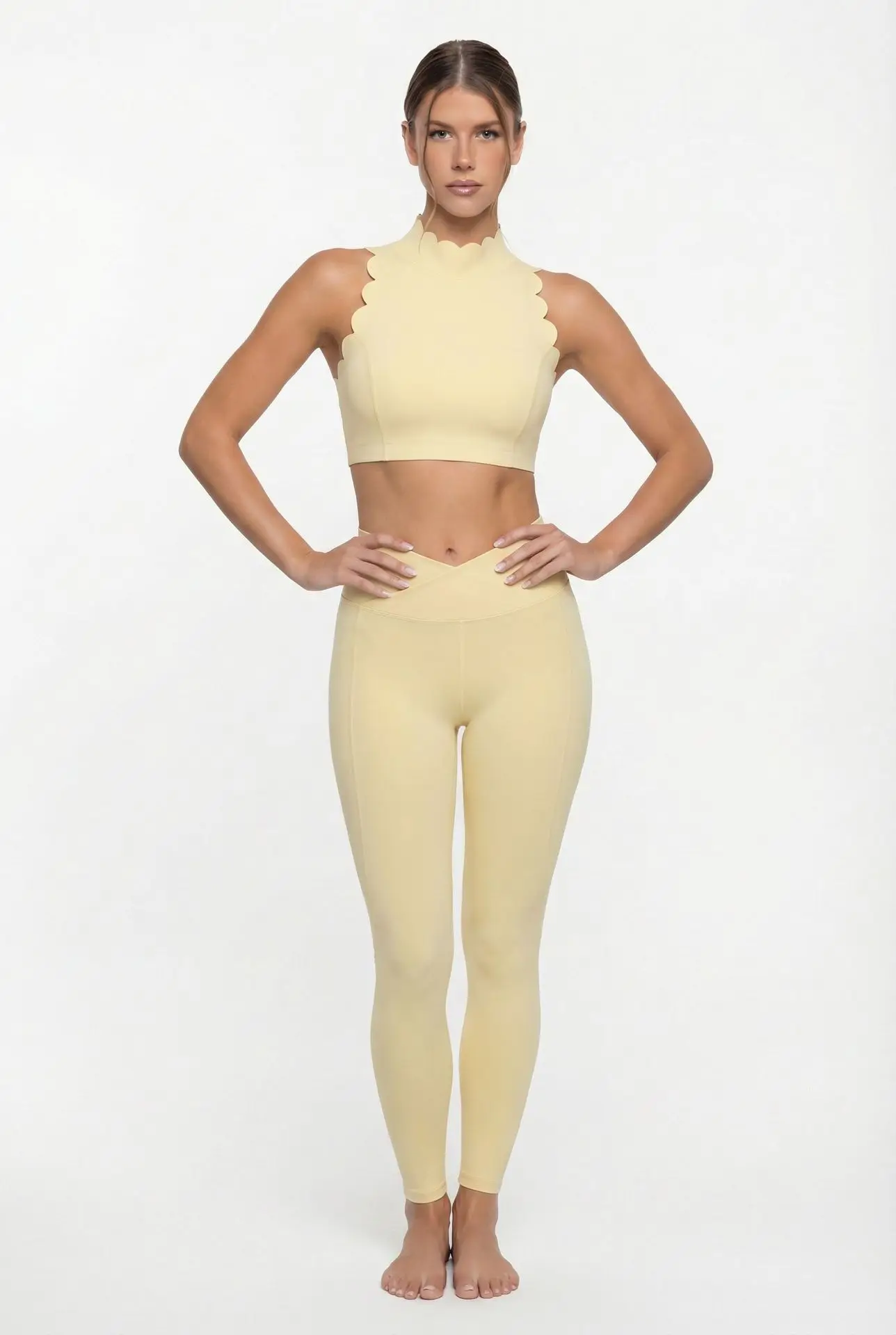High Support Women's Halter Sports Bra Sweat-Wicking Nylon Spandex Lace Trim Back-Shaping Yoga Brassiere — detail