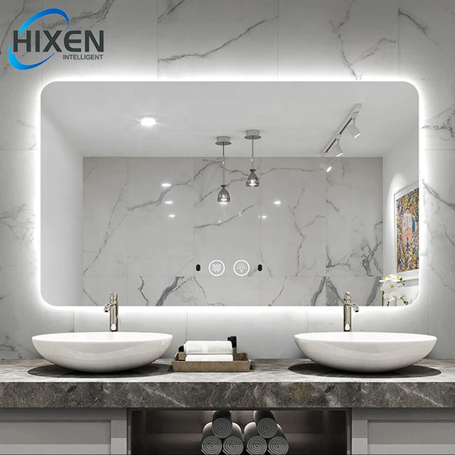 HIXEN 18-8B Certified HQ Mirrors Wholesale bathroom fogless smart toilets makeup led infinity mirror