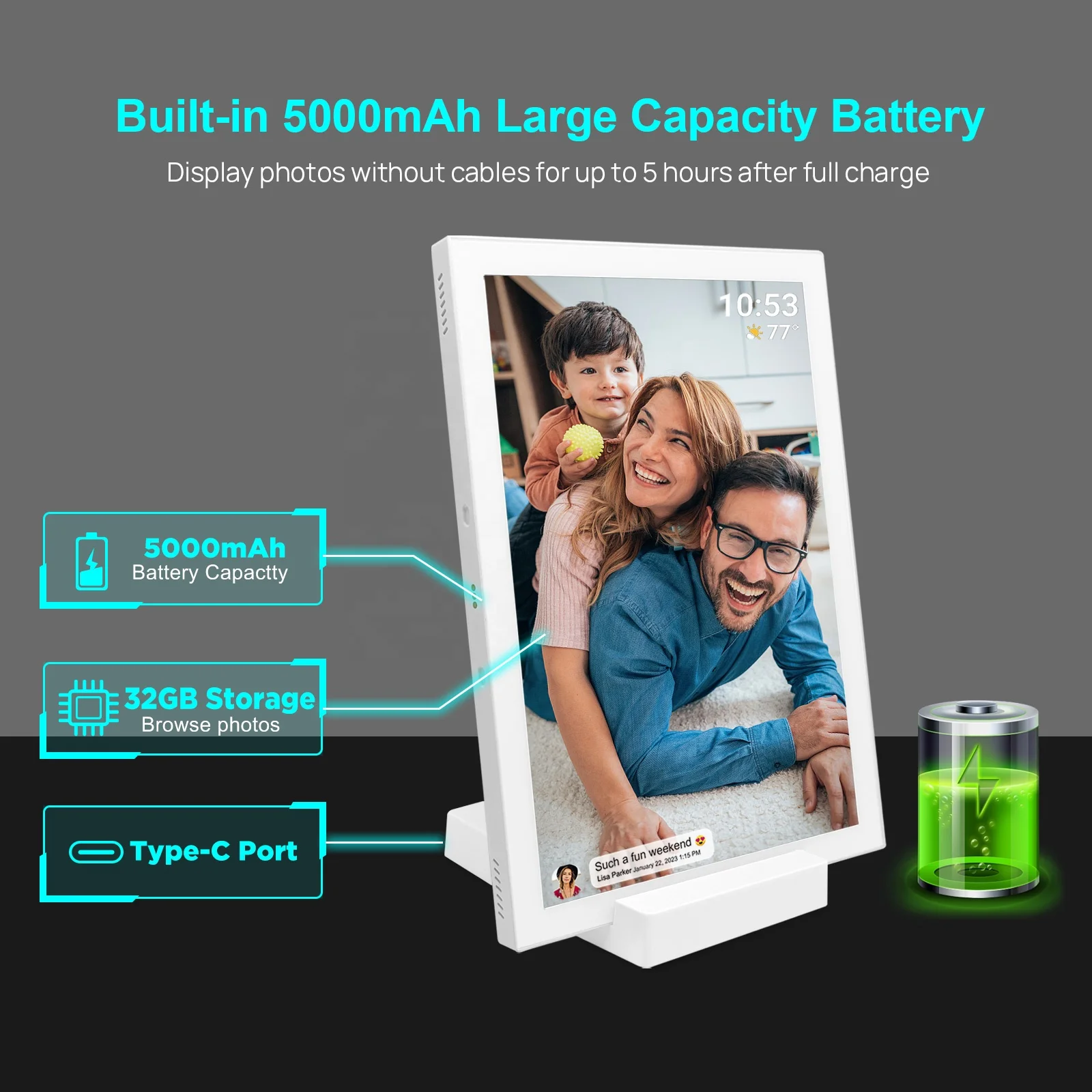 High Definition, Smart Transmission, Every Photo Seems to Tell a Story Frameo With Battery WiFi Digital Photo Frame