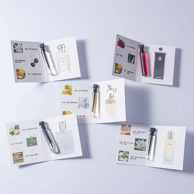 Wholesale Brands Custom Logo Printing Brochure Perfume Sample Card Printing Packaging Cards with Bottle