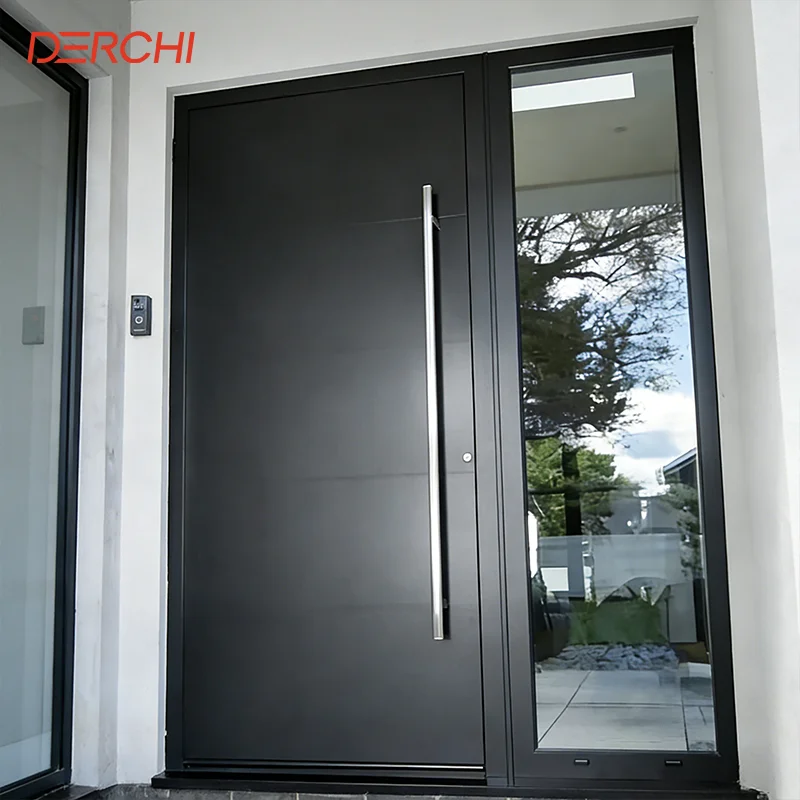 DERCHI Exterior Pivot Door Face Recognition Luxury Security Aluminum Entrance Door Modern Bullet Proof Home Front Entry Door