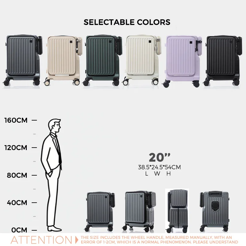 20 Inch Durable ABS+PC Frame Modern Fashionable Suitcase Carry on Luggage TSA Lock Dual Front Opening Silent 360 Degree Wheels