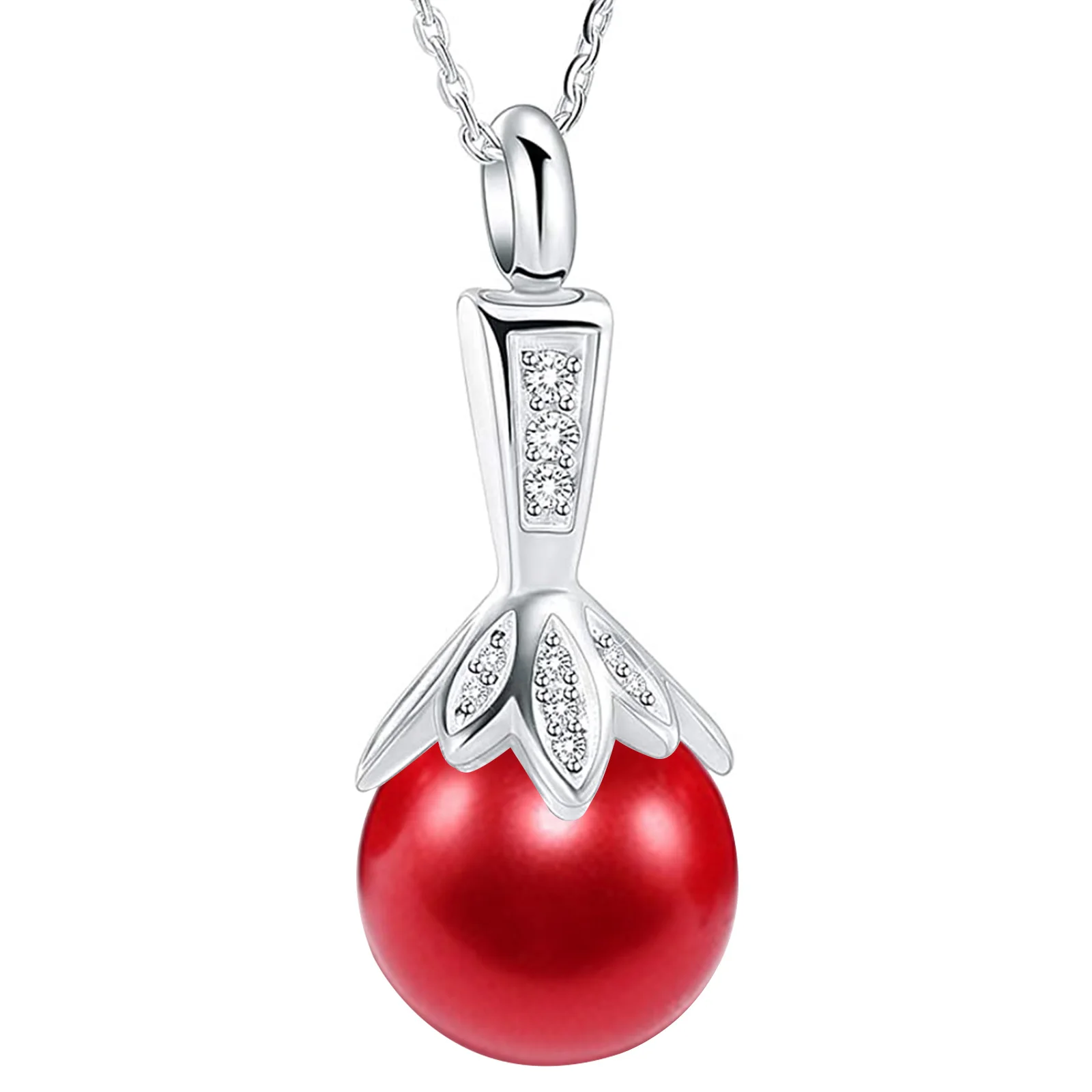 Fashion Elegant Pearl Pendant Necklace Cremation Urn Hold Ashes Keepsake Stainless Steel Memorial Jewelry Gift for Women Wife