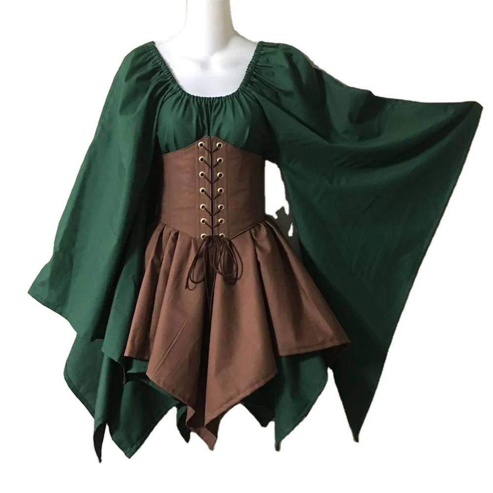 Plus Size Women Medieval Costume Woodland Wood Dress Elf Fairy Fantasy  Waist Cincher Corset Dress Lace Up Medieval Dress - Buy Victorian Dress, Dress Set,Medieval Dress Product on 