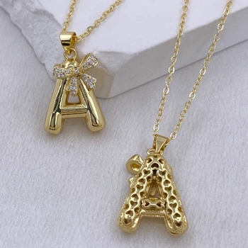 2024 Trendy Gold Balloon Initial Necklaces Bubble Letter Pendant Necklace A-Z Letter Chunky Charm Choker Jewelry for Women