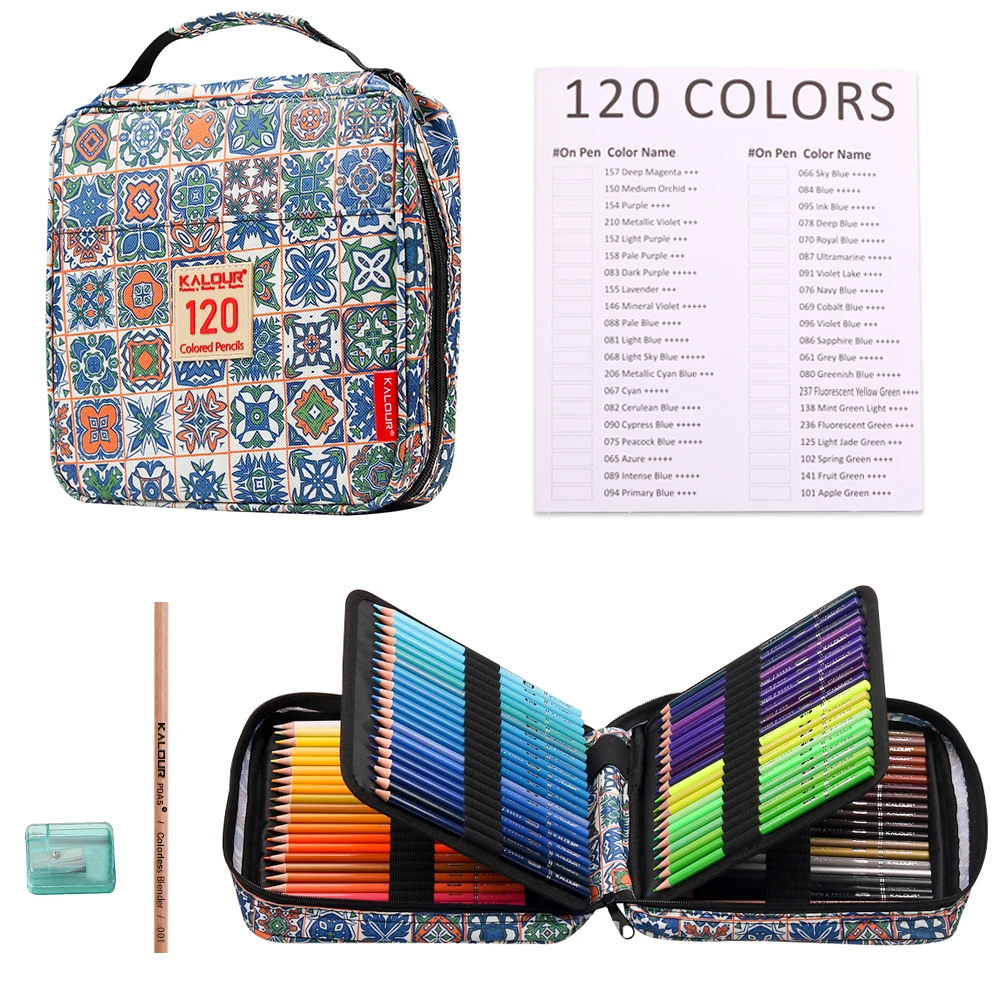 Kalour Art Supplies Premium 126Pcs Colored Pencil Set in Nylon Bag with Vibrant 120 Color Pencils  for Sketching and Drawing