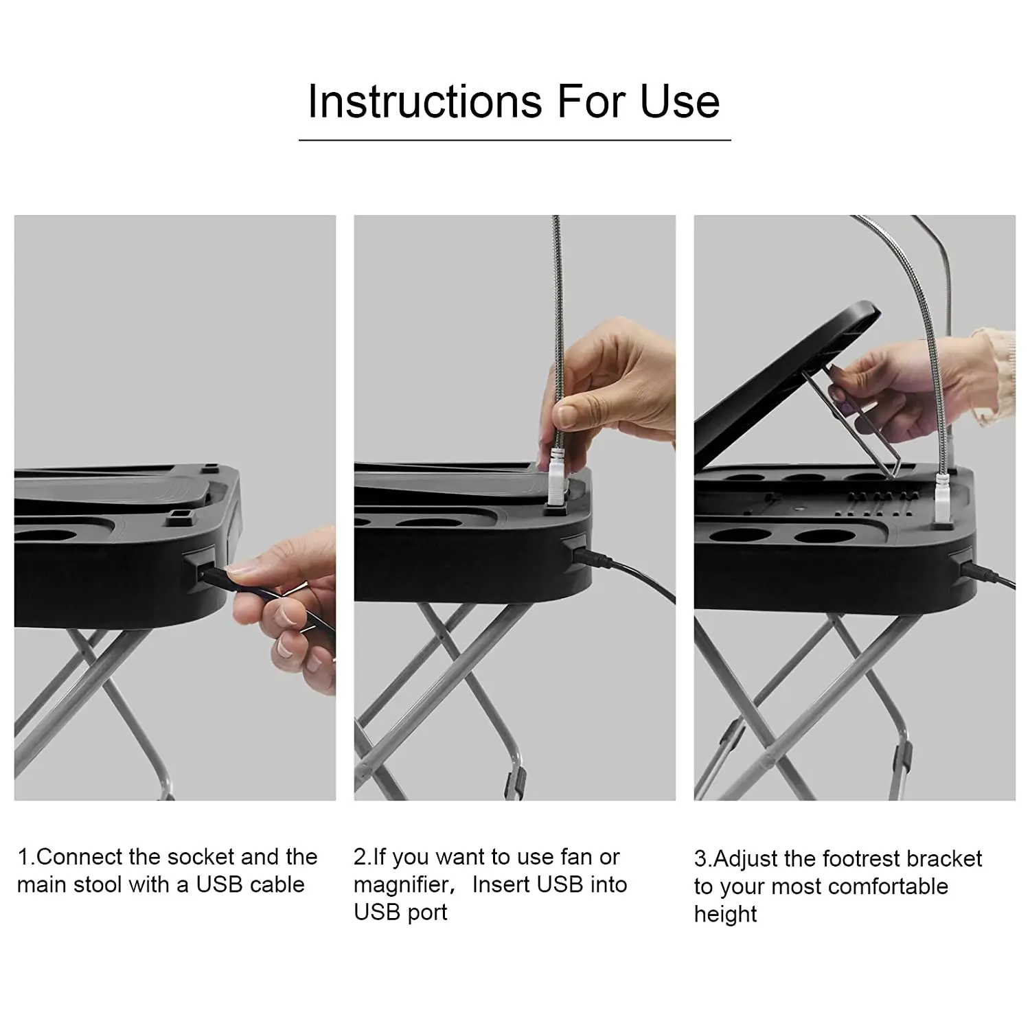 The Beauty Footrest for Easy At-Home Pedicures, No More Bending With LED Magnifier Fan Non-Slip Sturdy Legs & Built-in Storage