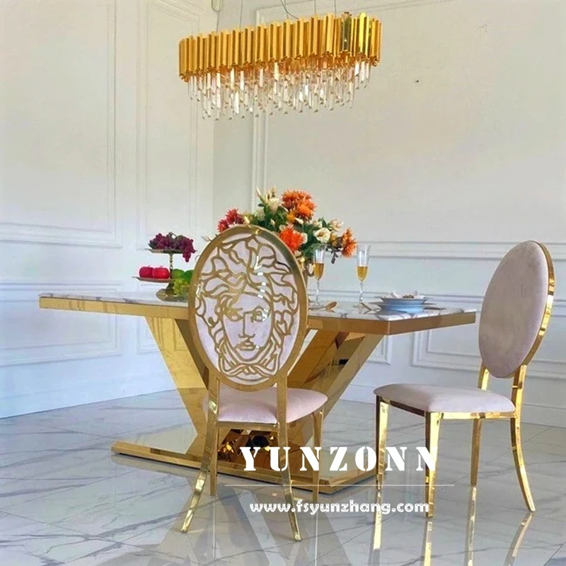 Luxury Gold Dining Table with White Marble Top OEM Furniture for Hotel ...