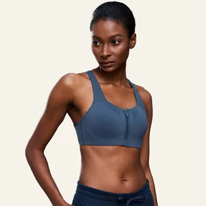 Comfortable Lightweight High Impact Front Zip Adjustable Strap Running Sports Bra with air Hole for Women Fitness