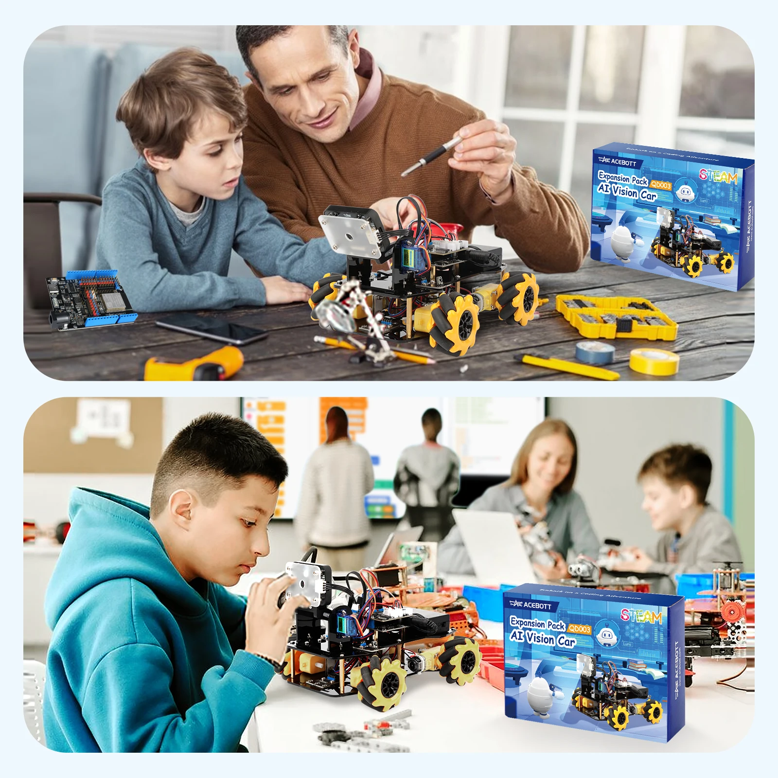 ACEBOTT AI Visual Robot Car Kit Stem Education 4WD Muti-Direction DIY ...