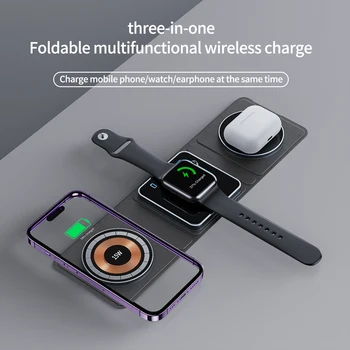 Alternative view of Trending Products New Arrivals 2024 Glass Travel Charger 15W 3 in 1 Folding Transparent Magnetic Wireless Charger Station