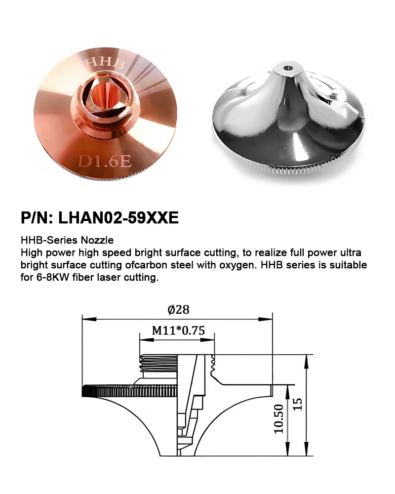 LHAN02 High-Speed Double Layer Laser Nozzle for HHB D28 H15 M11mm Fast Cutting Nozzle for High Power Laser Cutting Machine New