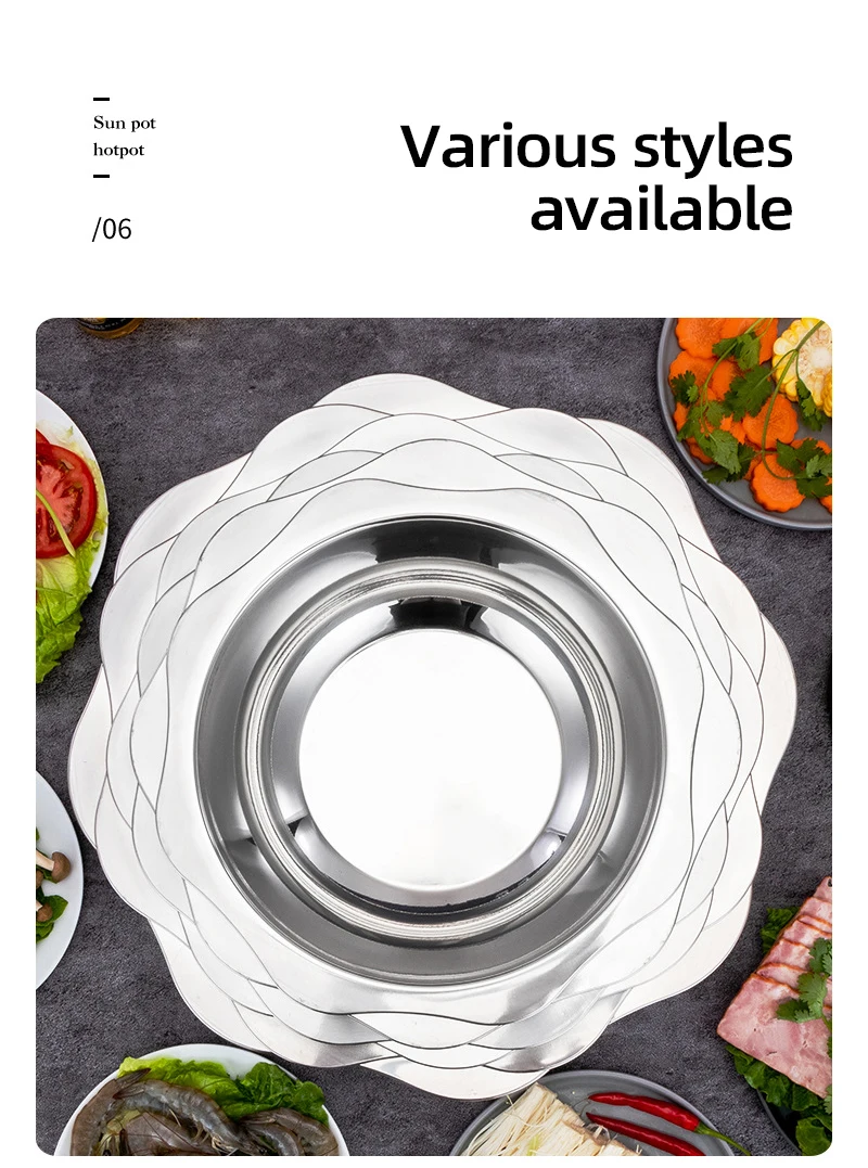 On Sales Promotion Gift Good Price Sun Shape Stainless Steel 0.8mm Family Shabu Shabu Hot Pot Soup Casserole Cooking Hotpot