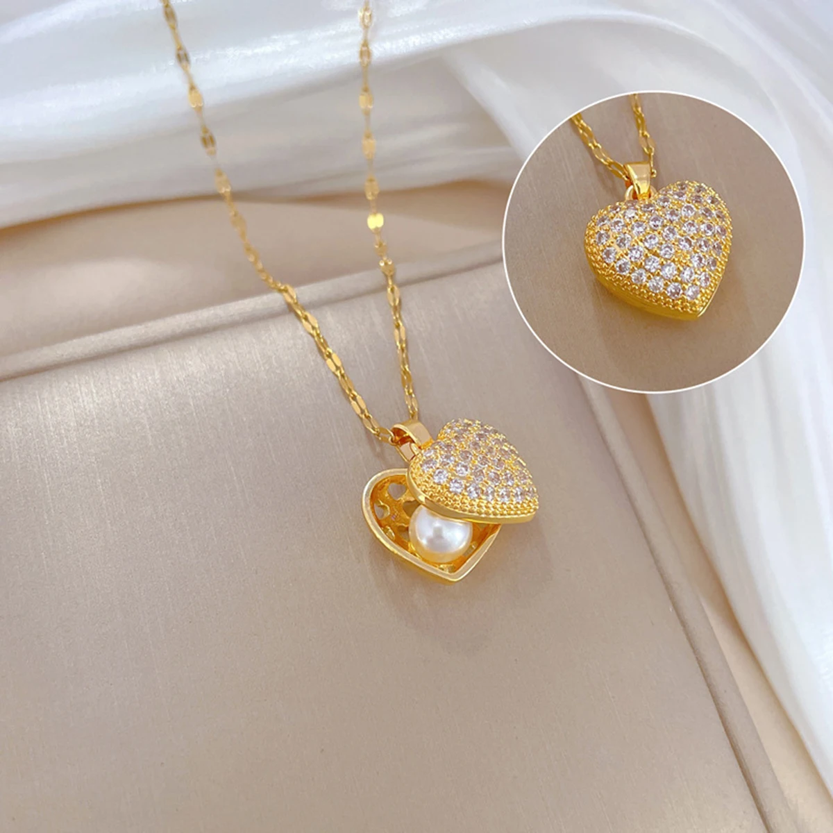 Elegant Peach Heart Seashell Necklace
