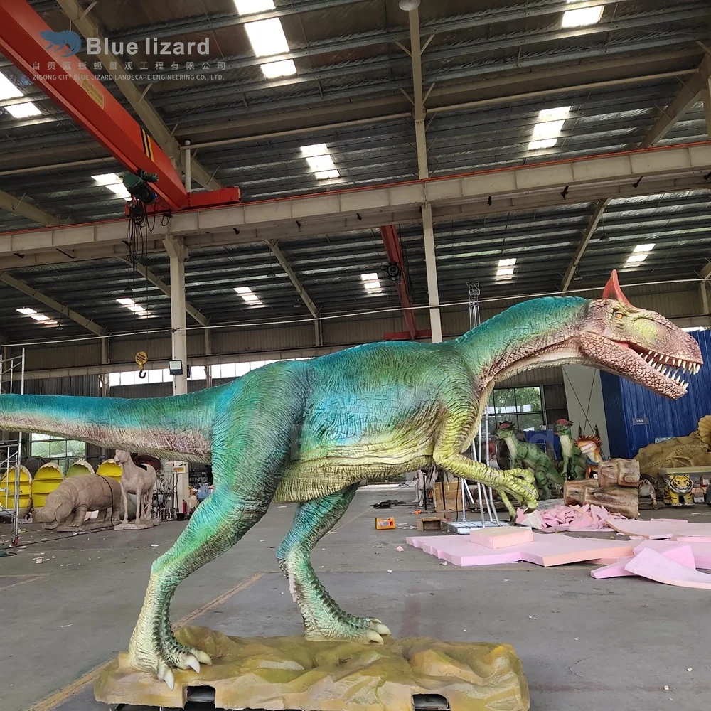 Blue Lizard Robotic Simulation Animatronic Life Size Dinosaur Cryolophosaurus Statues for Sale