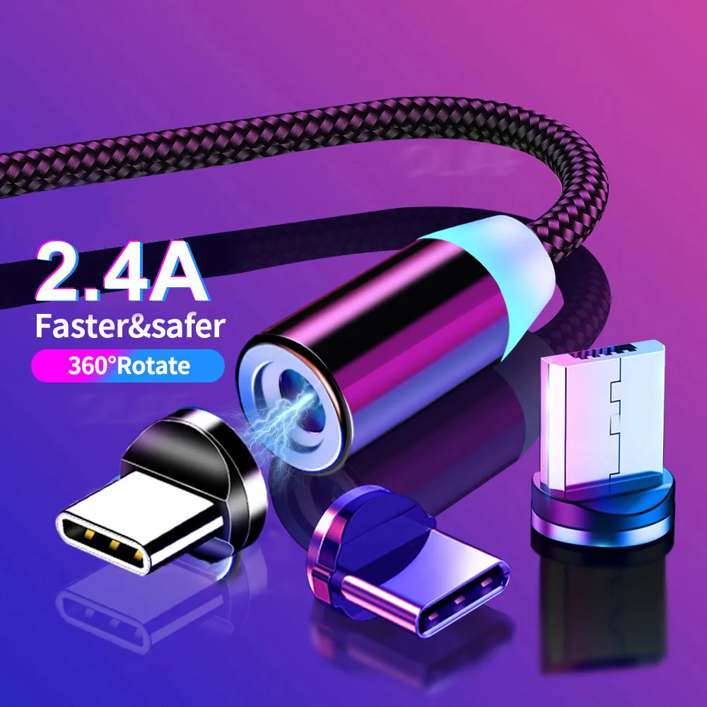 Круглый Магнитный USB 3 в 1 зарядный кабель Магнитный зарядный кабель USB-C Кабель с разъемом Type-C Micro USBA lOS для телефона и умных часов