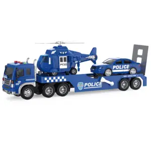 EPT 3 in 1 Coche De Juguete Helicopter Police Cars Toy Set Kids Truck Trailer Toys with Friction Cars Toy