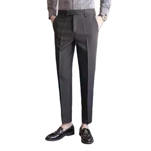 Autumn Spring Men's Formal Business Suit Pants British Style Coffee-Colored Slim-Fit Drape Sexy Flat Front Dress Pants Straight