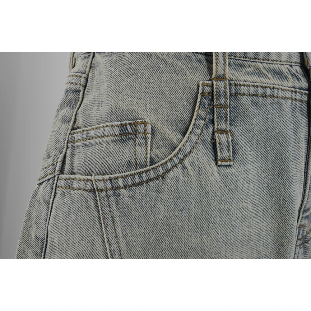 Trendy Women's Light Blue Baggy Jeans with Distressed Design High Waist Fashion Denim Trousers