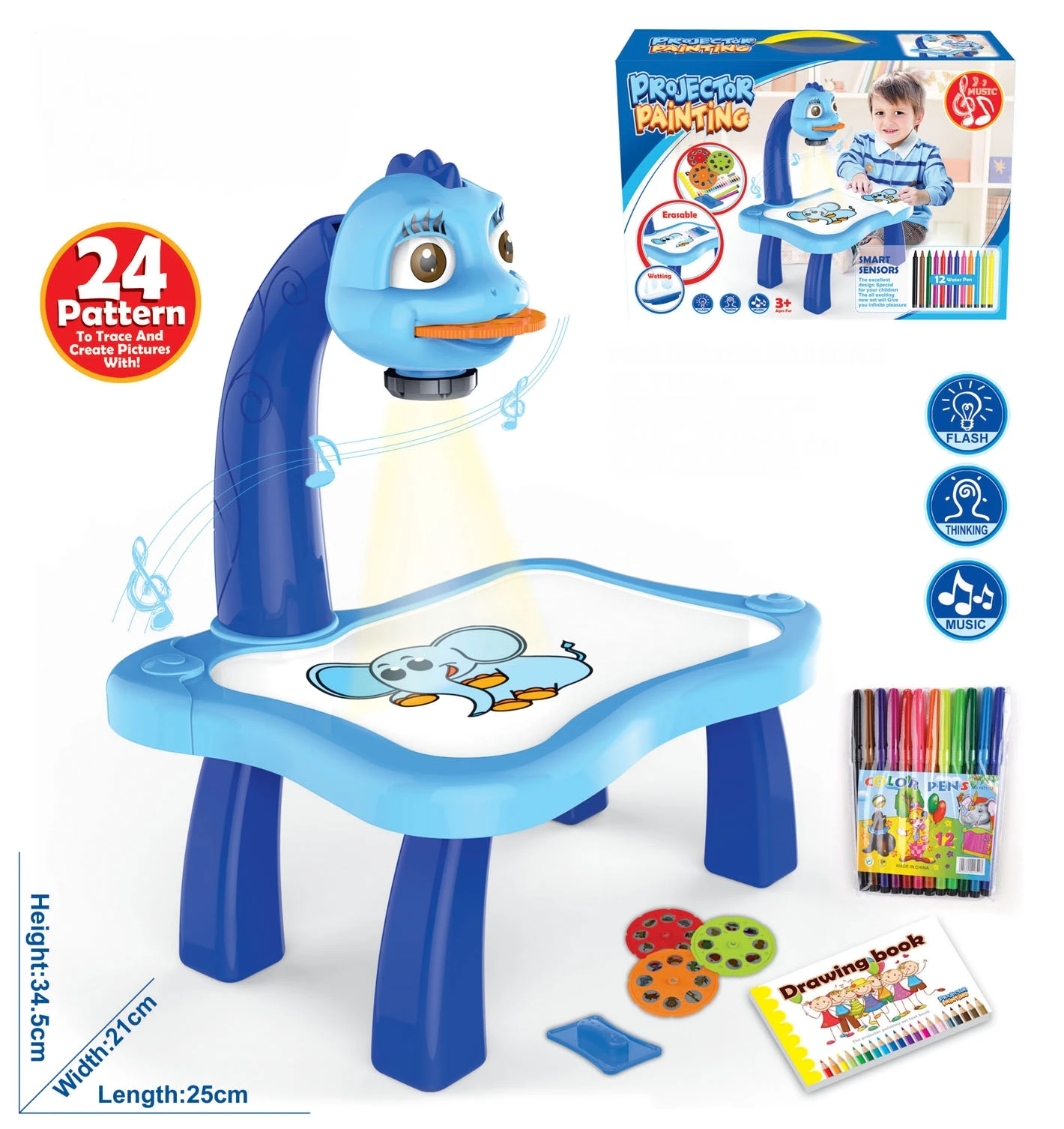 3 in 1 Projector Painting Drawing Table Educational Learning Desk Drawing  Toys with Music for Children