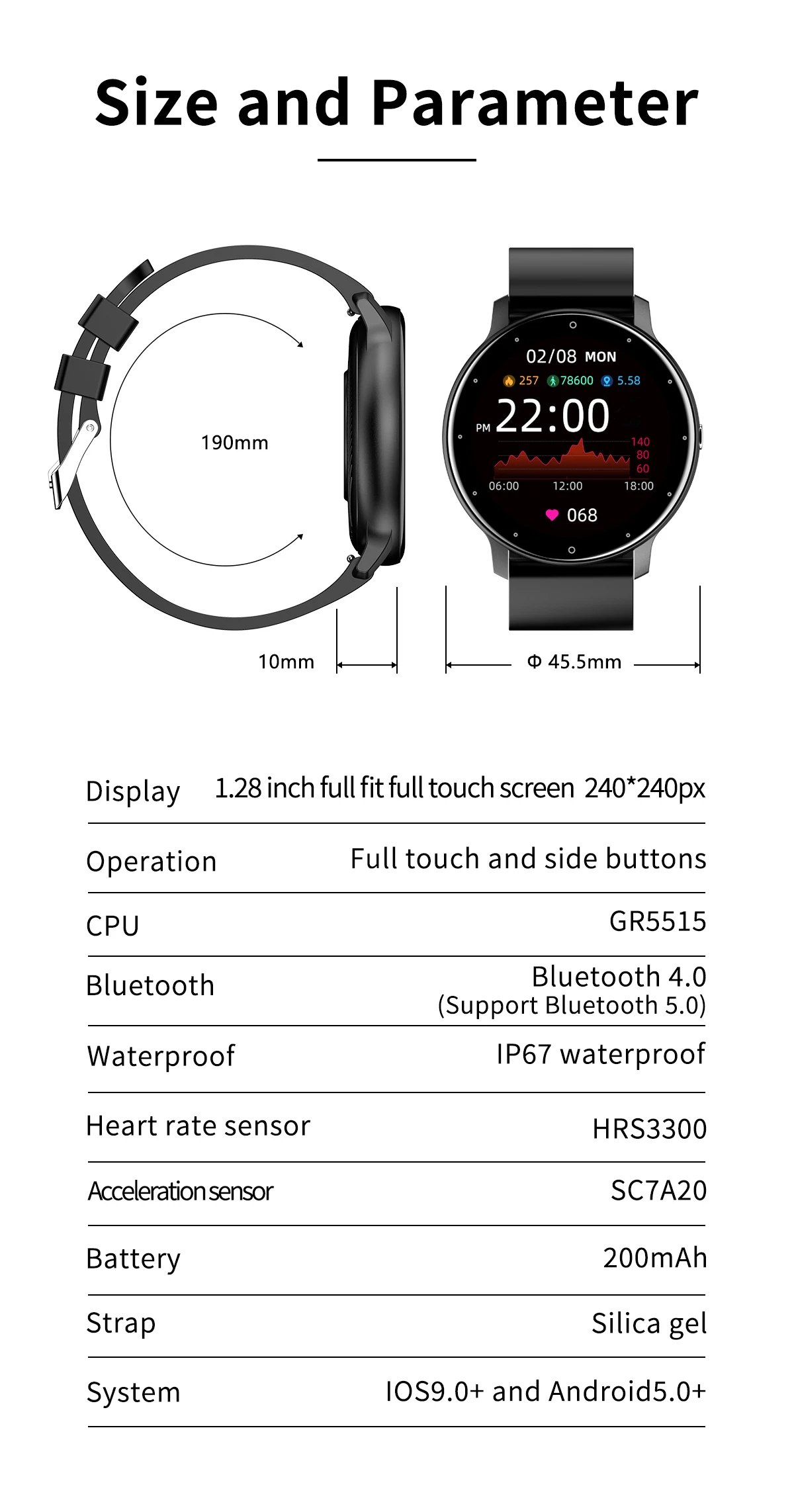 1.28 inch smartwatch zl02d heart rate reloj smart bracelet sports watch blood pressure wristband zl02 for men and women