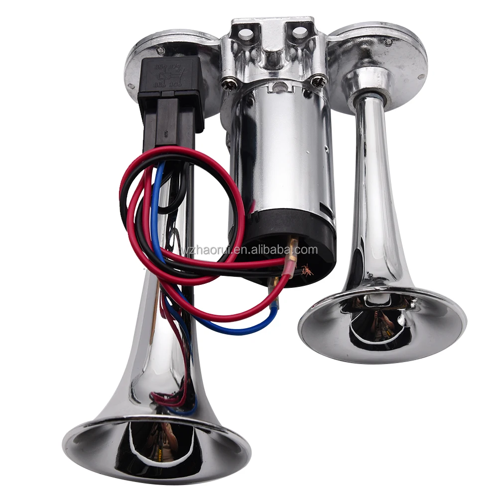 Universal 2 Trumpet Electronic Chrome Air Horn Sound Signal 12v Car