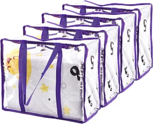 4 Pack Clear Zippered Storage Bags Heavy Duty Vinyl Clothing Storage Organizers with Double Reinforced Handle PVC Bag