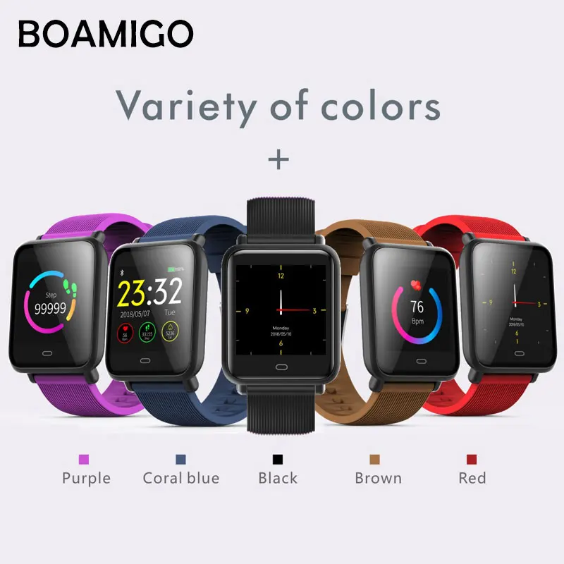 Men Women Q9 Smart Watch BOAMIGO fitness tracker Heart rate monitor bracelet Wristband digital sport watches For IOS Android