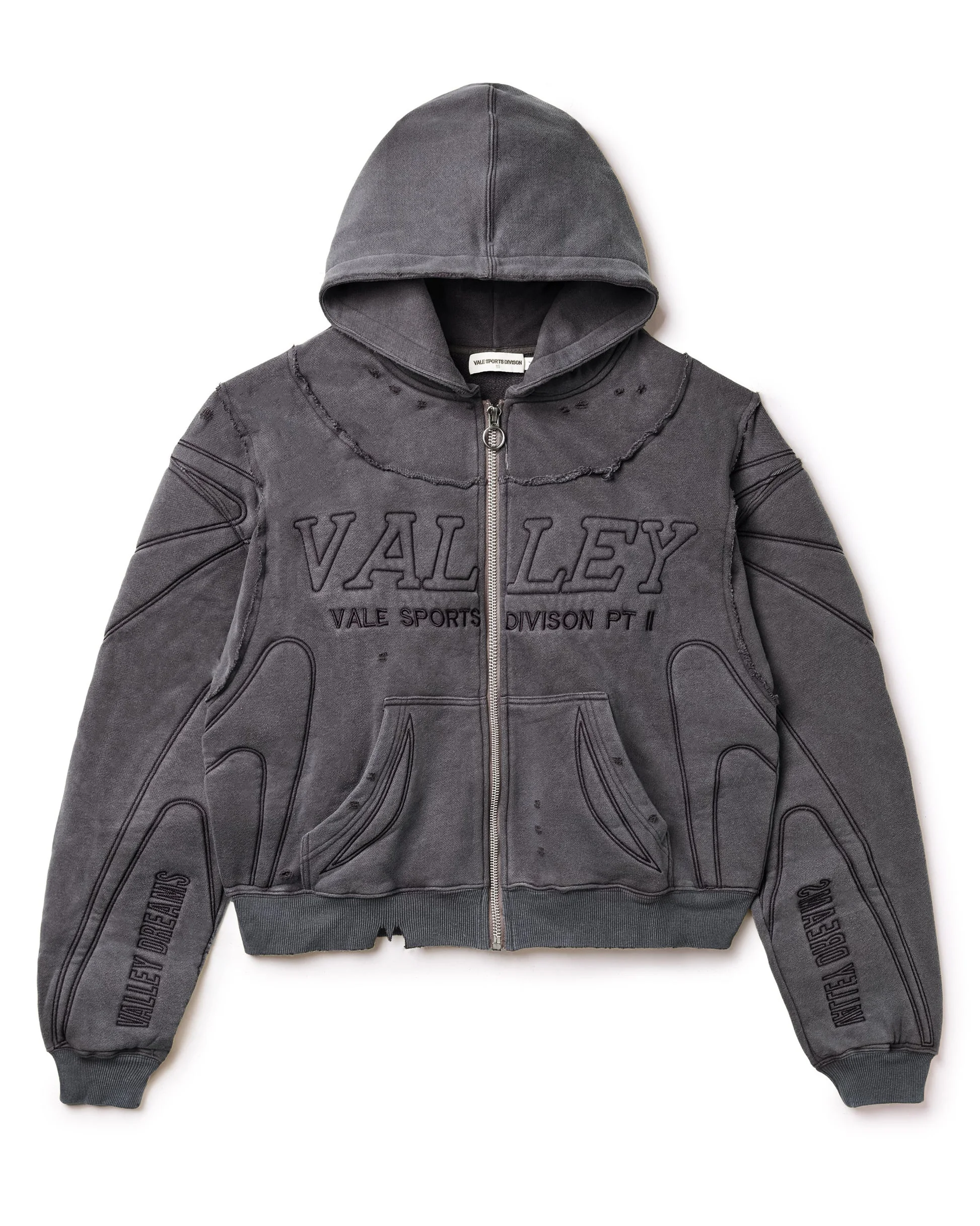 For Custom Wholesale Winter Breathable Lined Sweatshirts Baggy French Terry Distressed Vintage Oversized Zip 3D Embossed Acid gallery 2