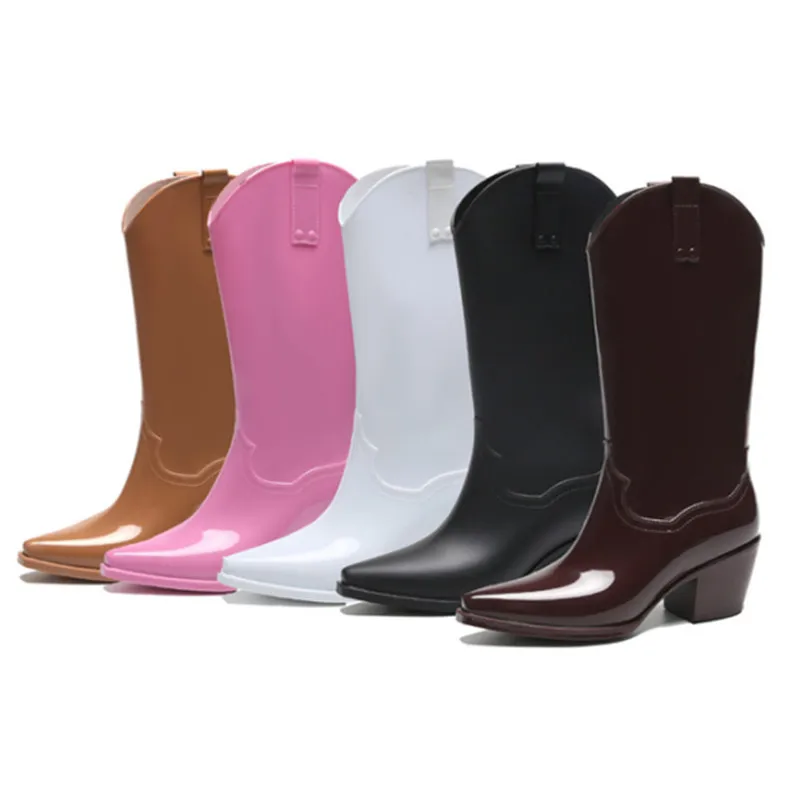 Customize Women's Pvc Knee High Rain Wellies Western Cowboy Mid Calf